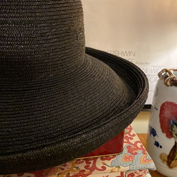 Vintage 100% Italian Black Straw Wide Brim Hat - Picture 9 of 13